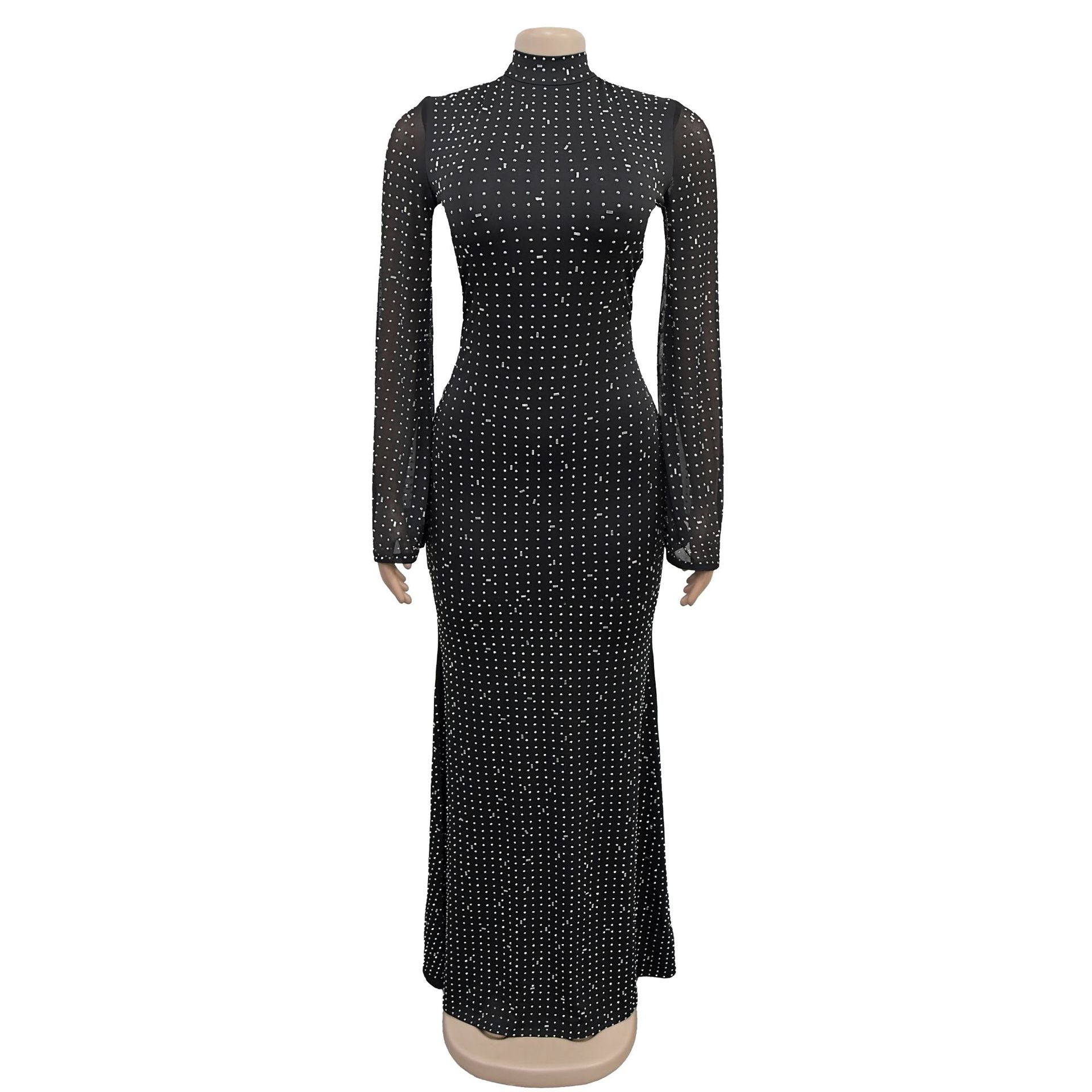 Women sexy long-sleeved beaded dress 7