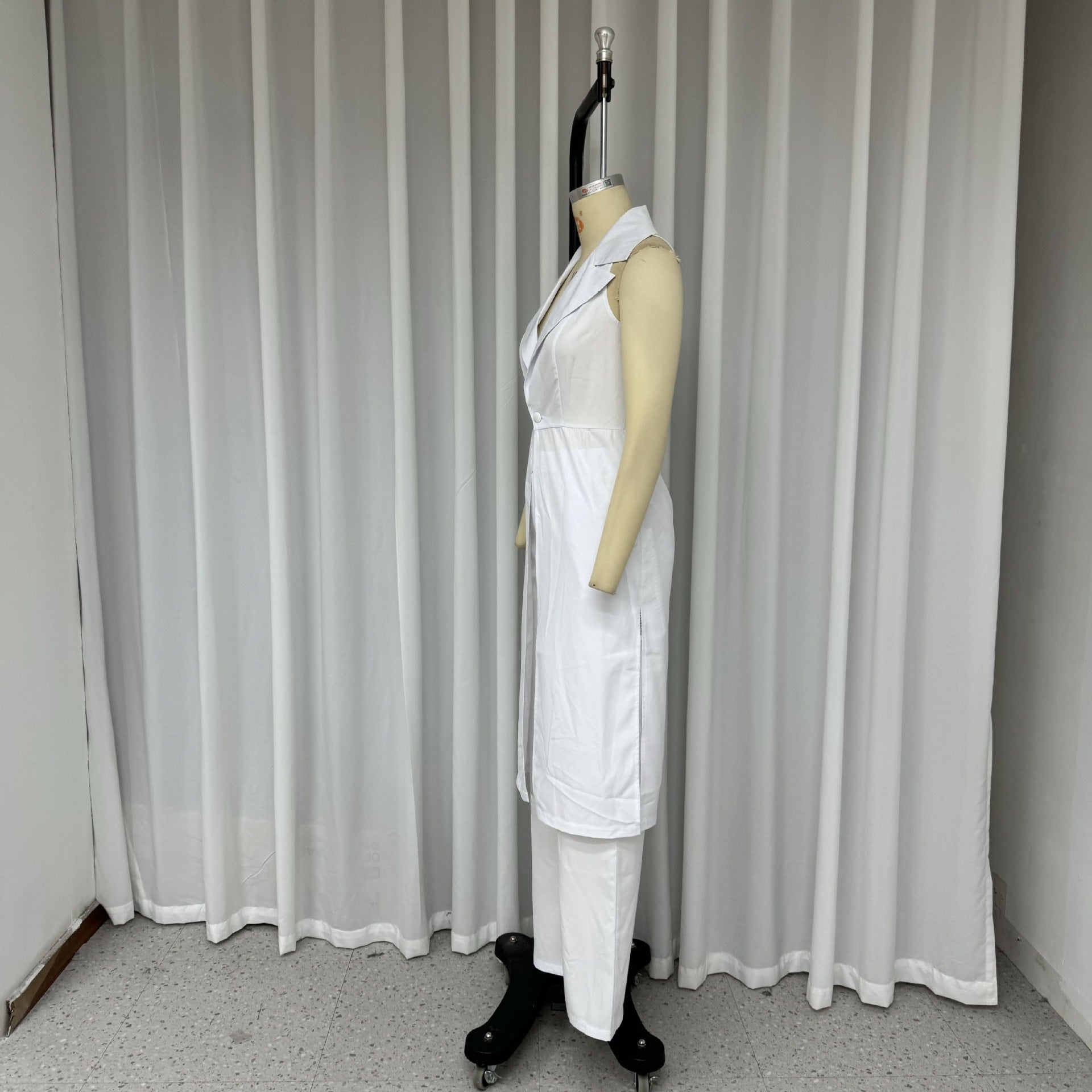 Women Turndown Collar Sleeveless Solid Top and Pant Two-Piece Set 7