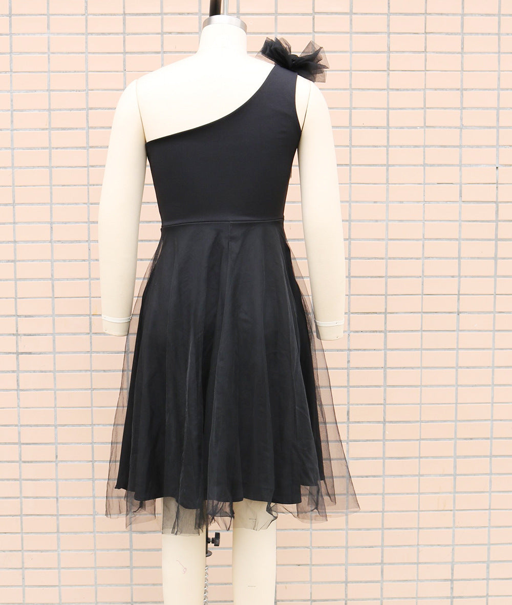 Women One Shoulder Sleeveless Mesh Patchwork Dress 17