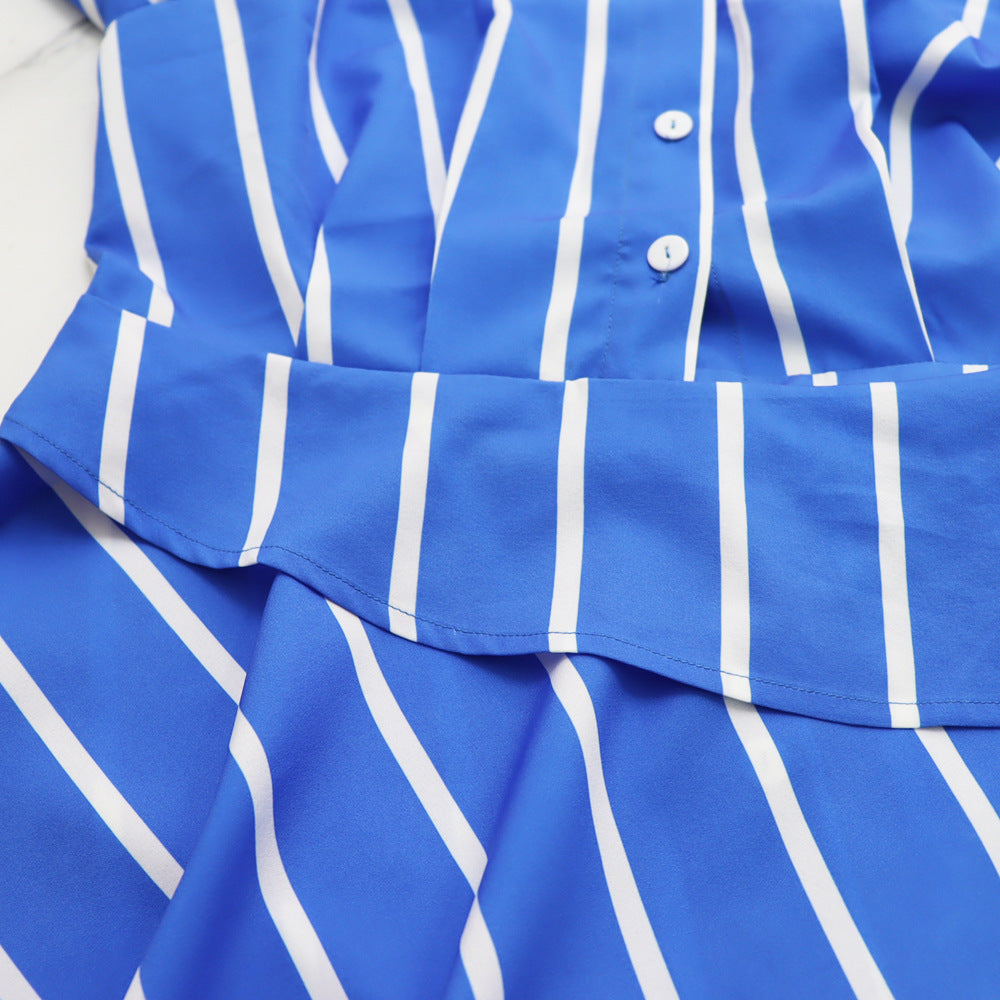 Fall High Waist Casual Turndown Collar Women's Shirt Dress 17