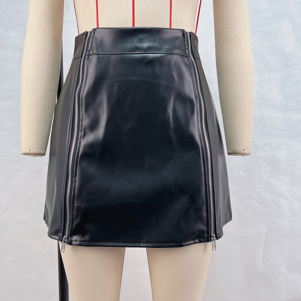 Women Street Casual Zipper Bodycon Pu Leather Skirt 10