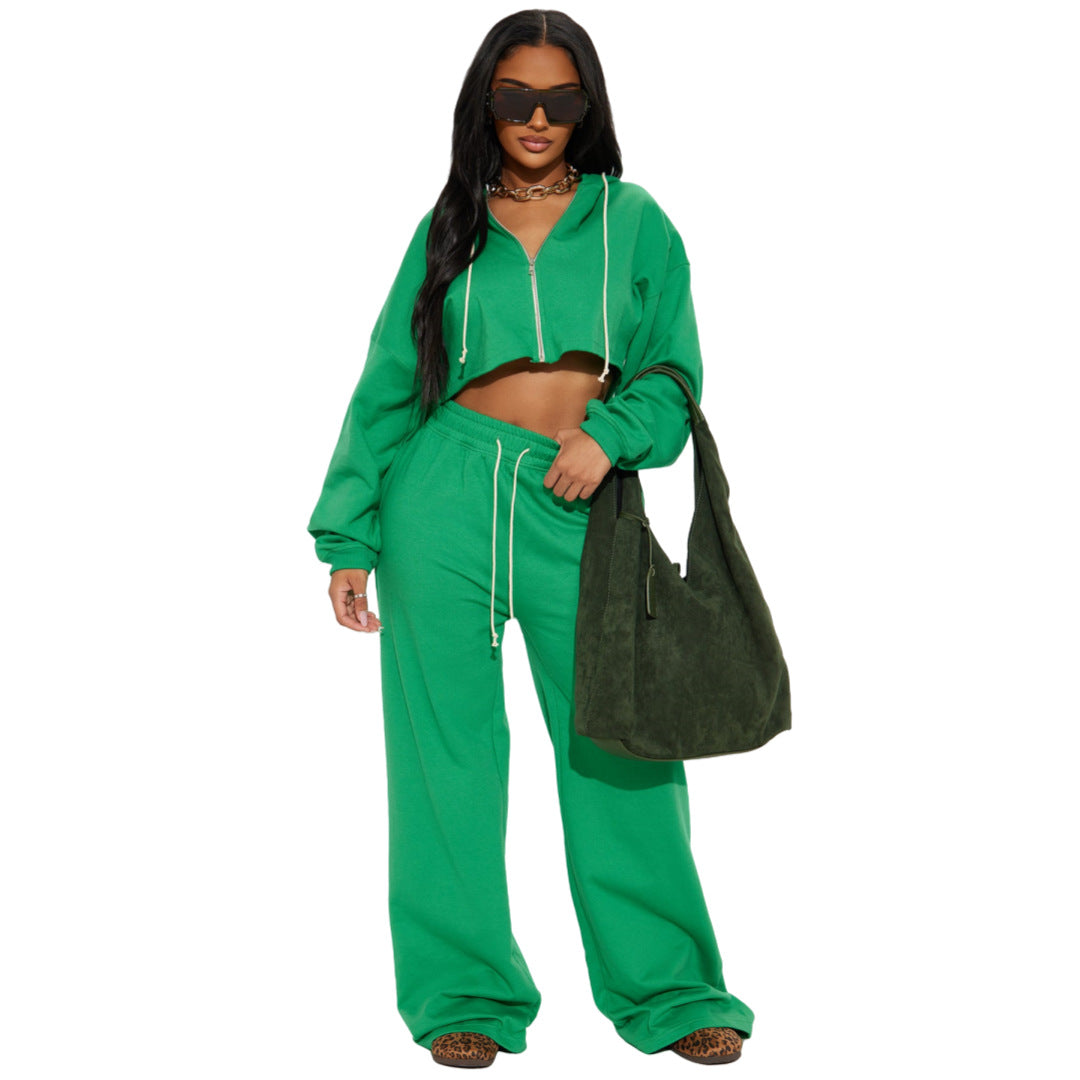 Women Casual Hooded Top and Wide-Leg Pants Two-Piece Set 5
