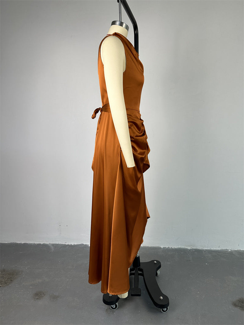 Women's Summer Chic Sleeveless Slim Fit Ruffled Maxi Irregular Dress 10