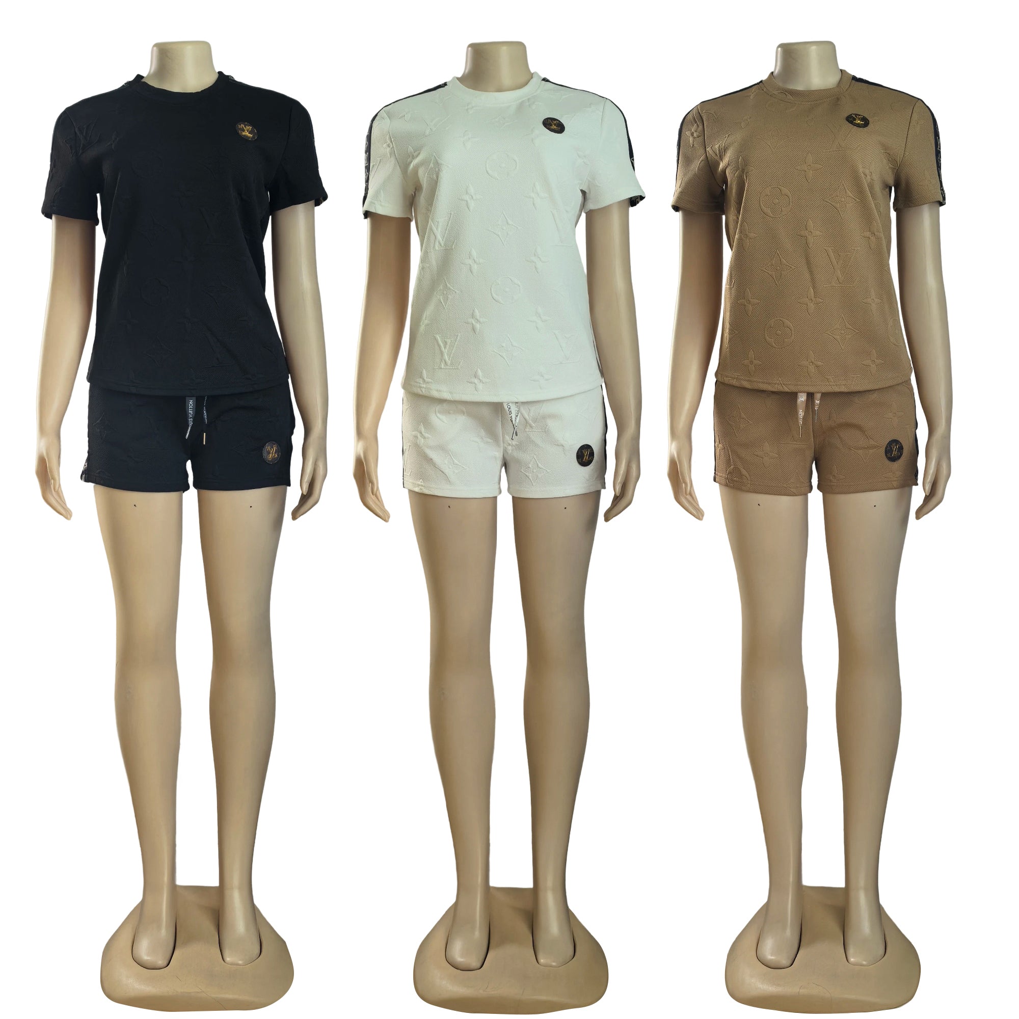 Women Jacquard Short Sleeve Top and Shorts Sports Two Piece Set 6