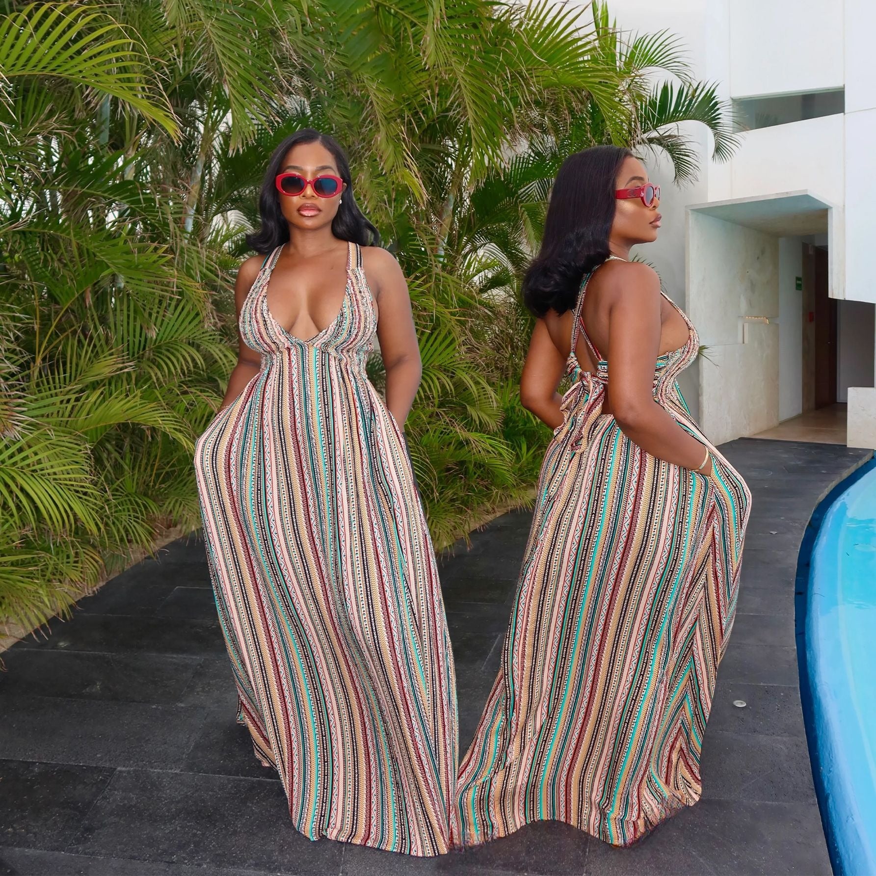 Women Striped Lace-Up Dress 3