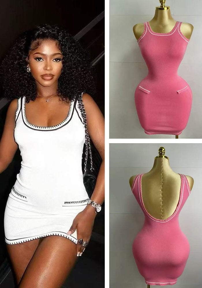 Summer Sexy Low-Back Knit Sleeveless  Slim Waist Mini Dress