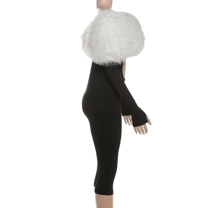 Women Autumn Furry Patchwork Jumpsuit 8