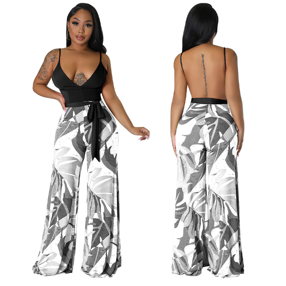 Women's Fashion Summer Sexy Low Back Deep V Straps Jumpsuit 3