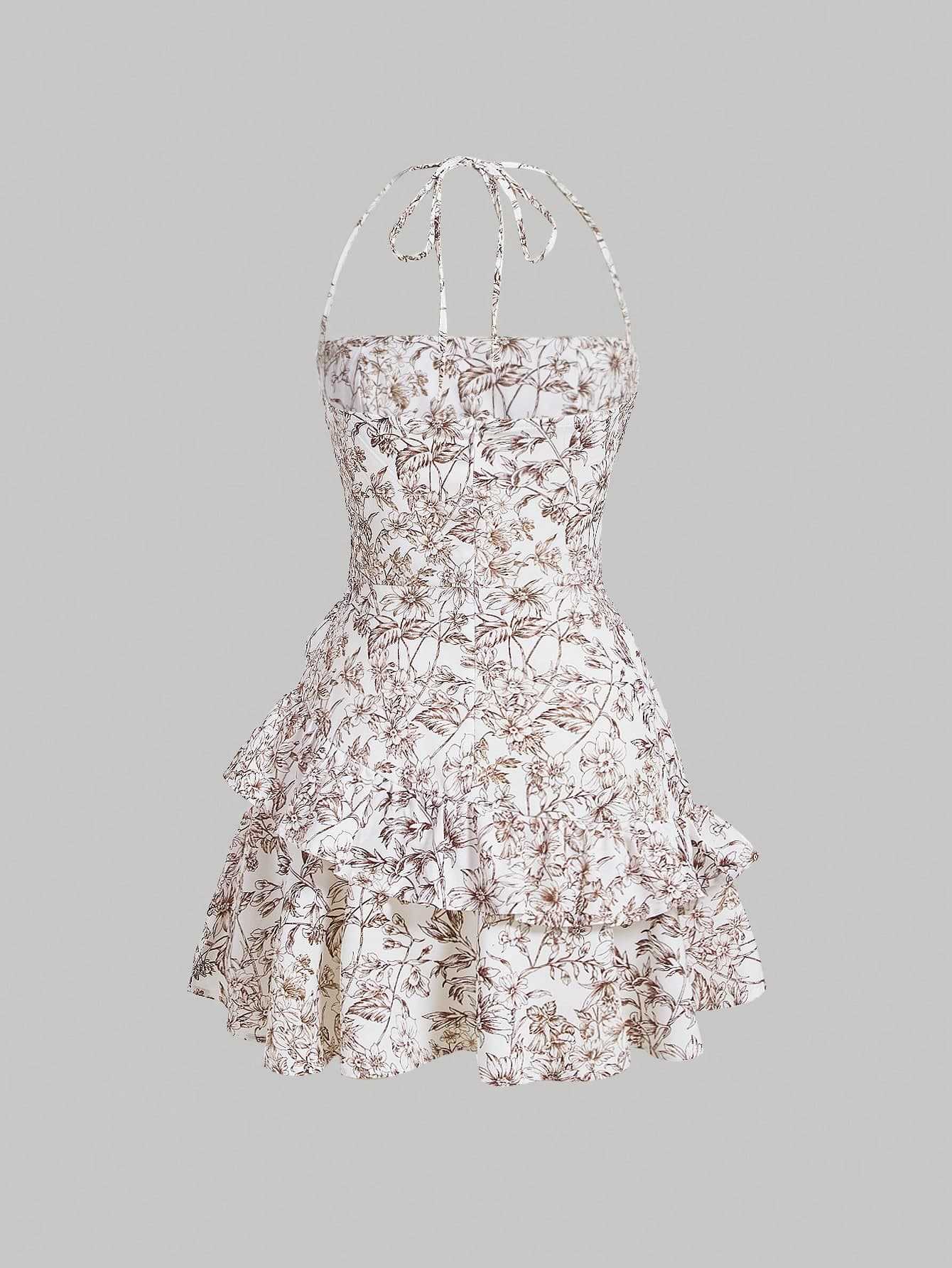 Women floral cascading ruffles dress 29