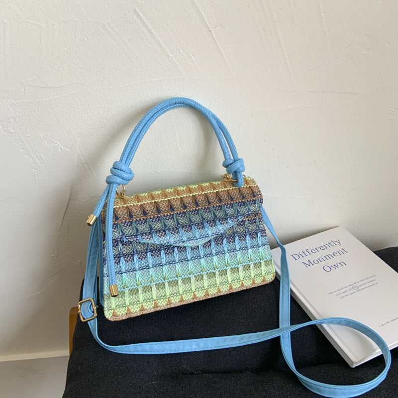 Women straw woven contrast striped shoulder crossbody handbag 8