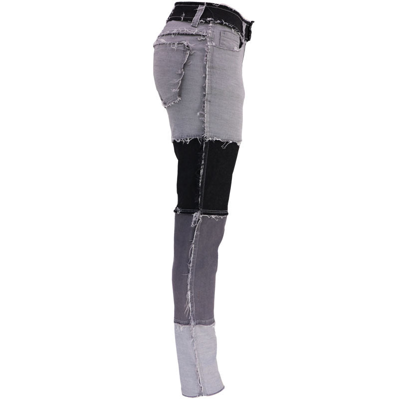 Women Fall Stretch Washed High Waist Vintage Tassel Denim Pants 11