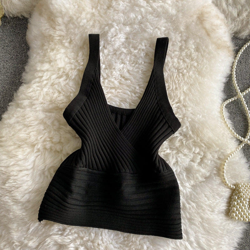 Women Vintage V-Neck Basics Solid Backless Top 16