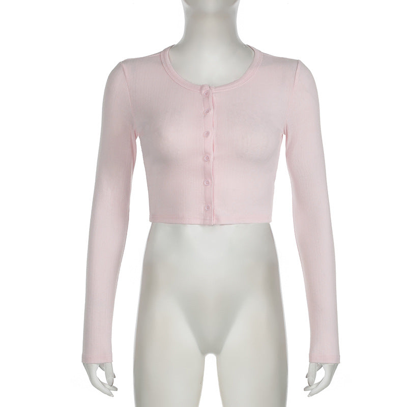 Women Casual two-piece set knitting basic button-down long-sleeved Top elastic trousers two-piece set pajamas and home clothes 18