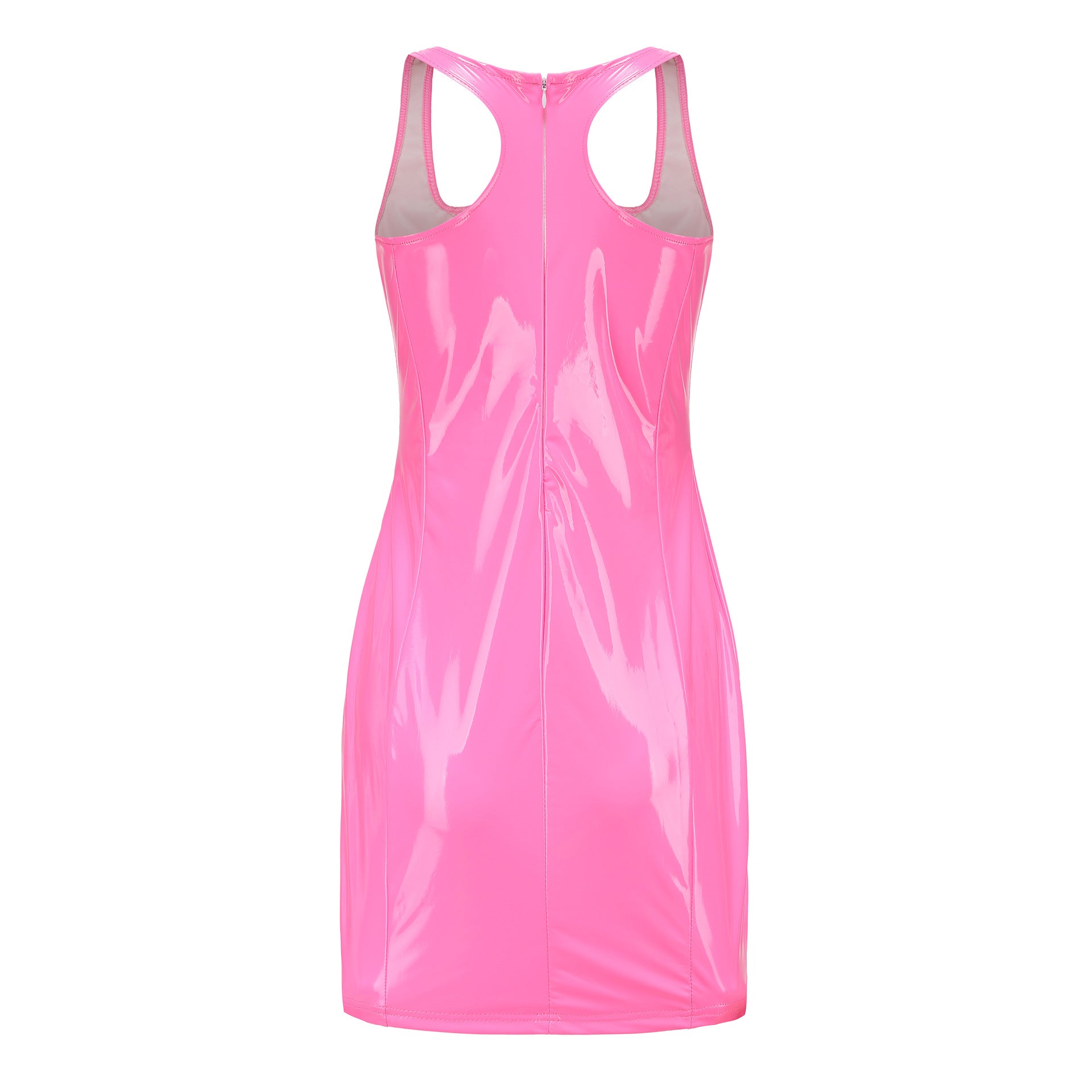 Solid Color Strap Pu Leather Slim Dress 23