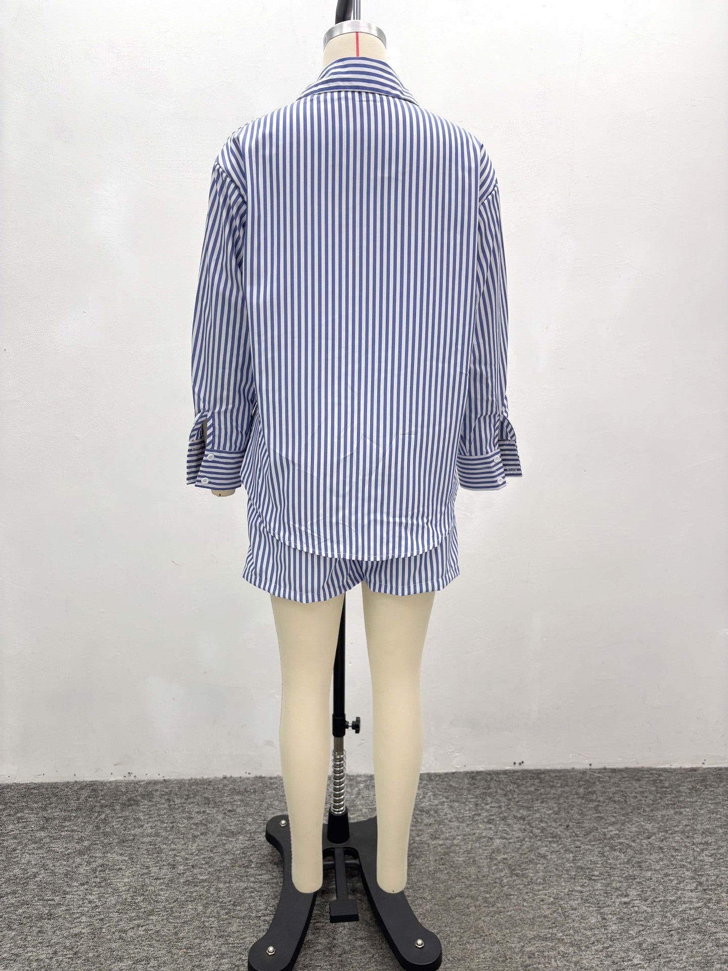 Women African Long-Sleeved Casual Striped Cardigan Shirt and Shorts Two-Piece Set 6