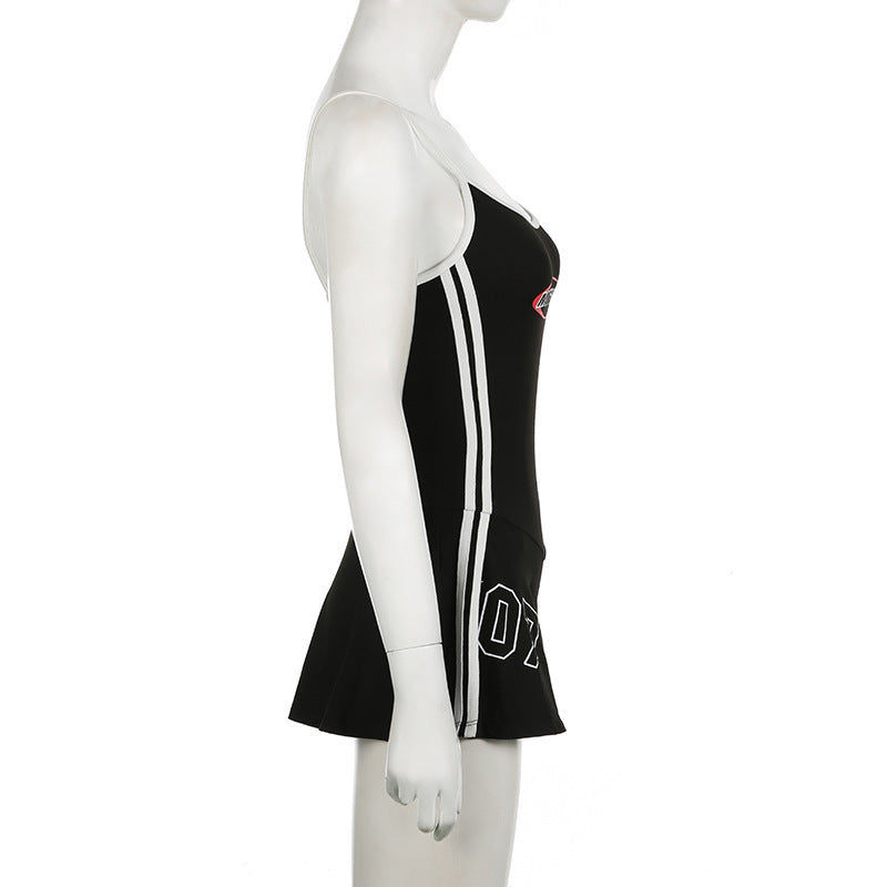 Women Summer American Sports Casual Digital Stripe Contrast Dress 24