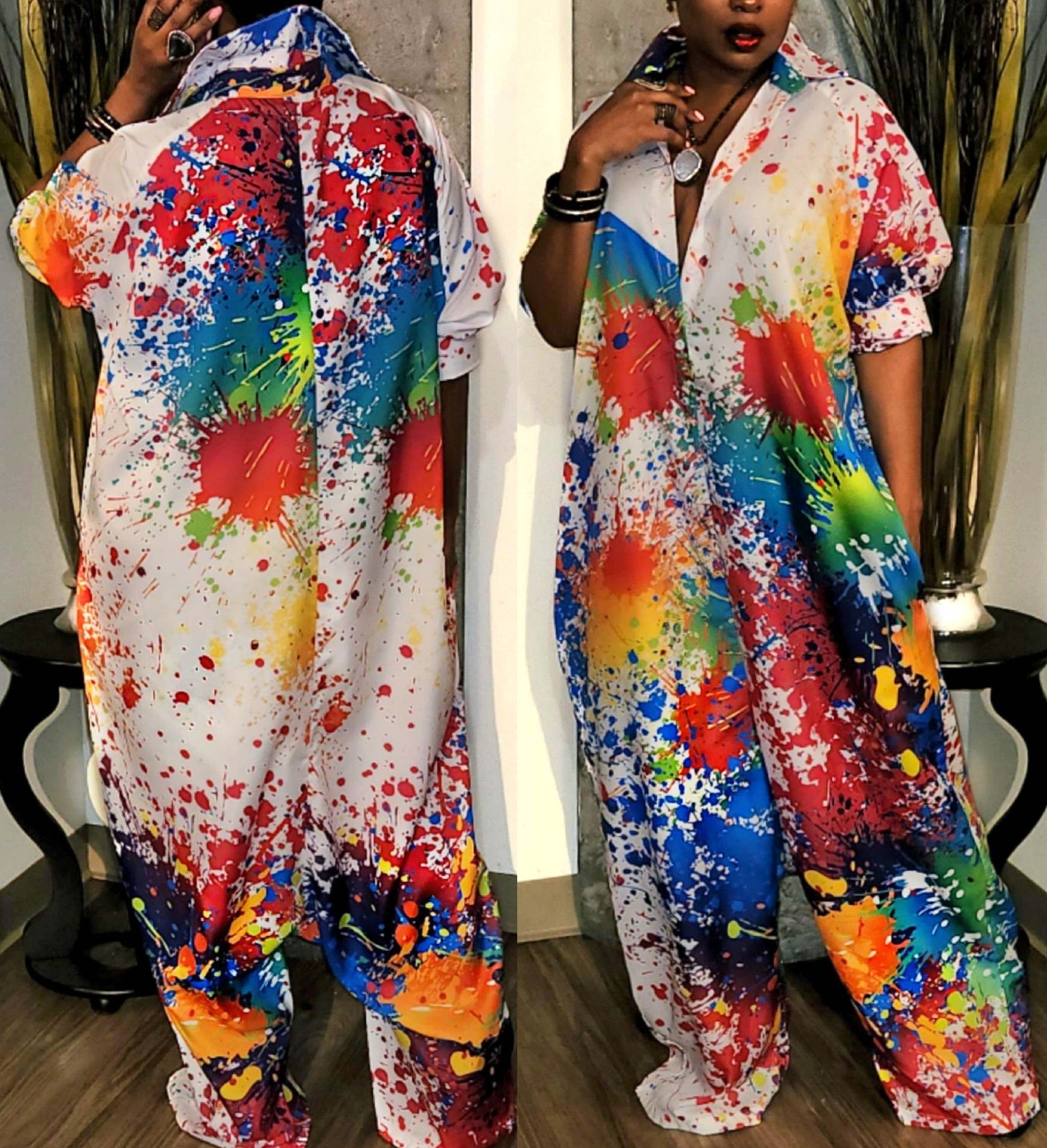 Women'S Multicolor Print Loose Jumpsuit Cargo Pants 3