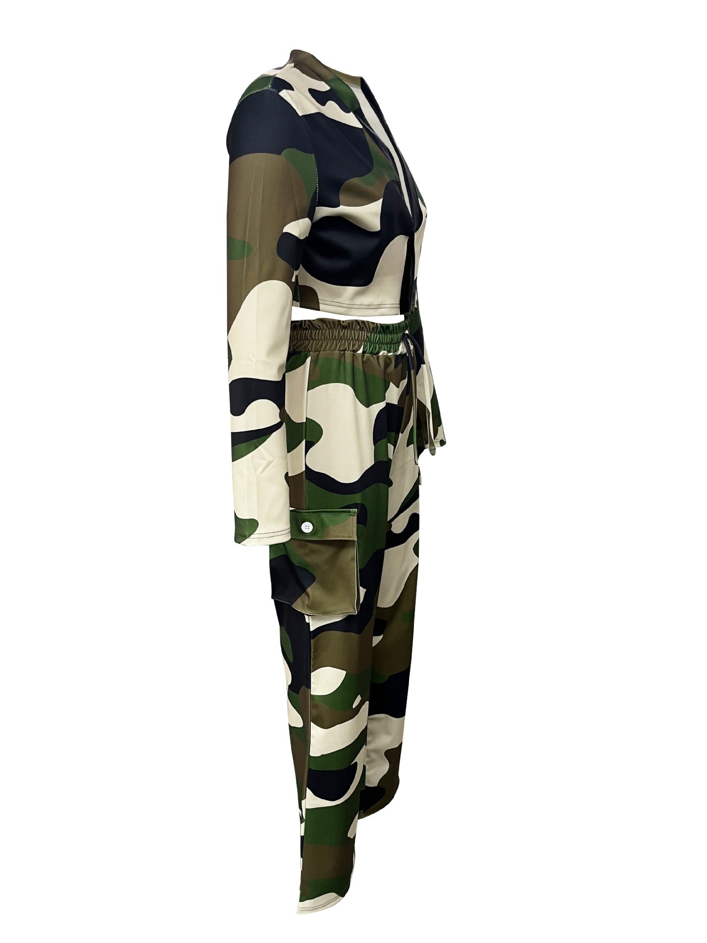 Women Camo Print Casual Sexy Crop Top and Pants Two-piece Set 19