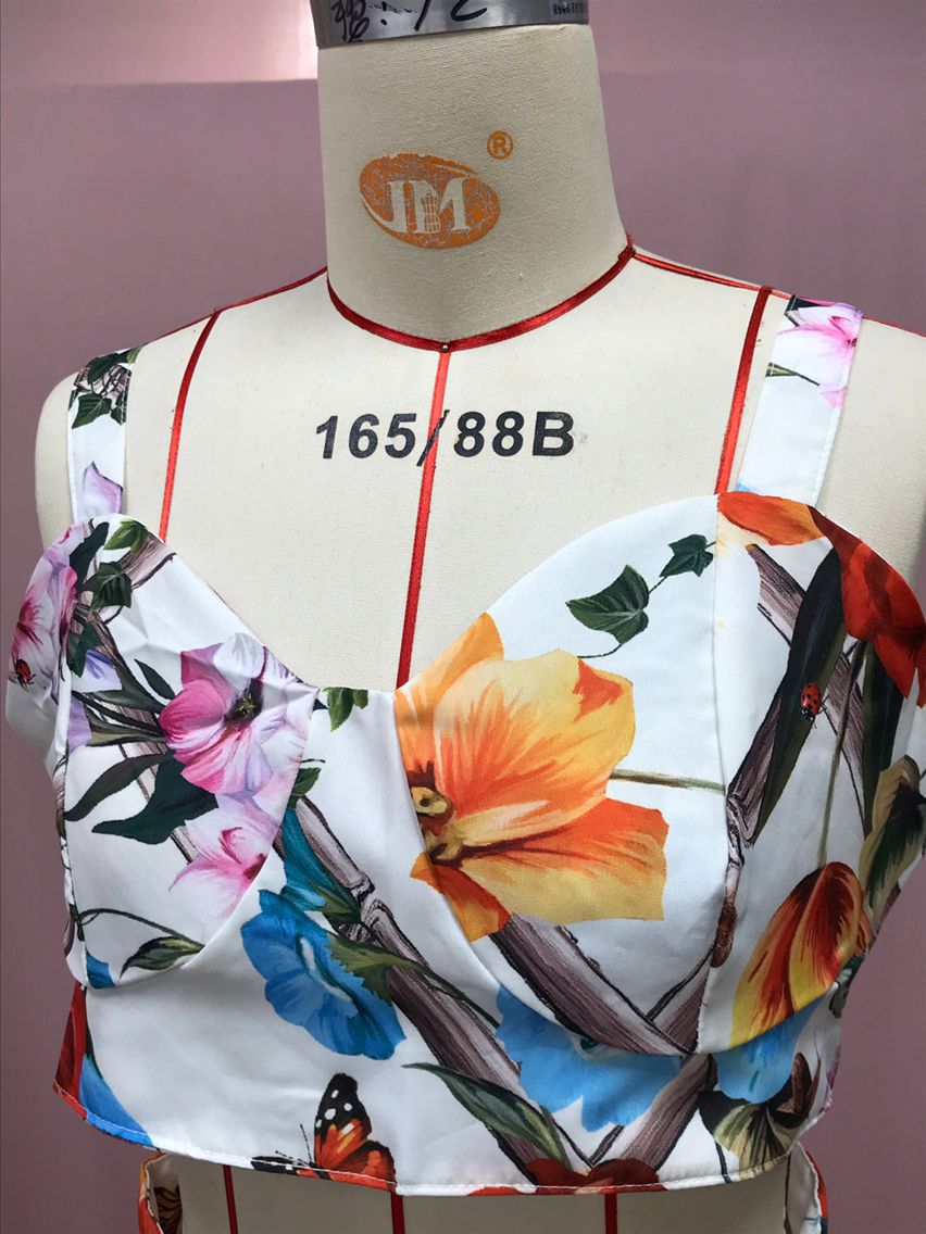 Women Sexy Chic Suspender Printed Top And Beach Skirt Two-Piece 17