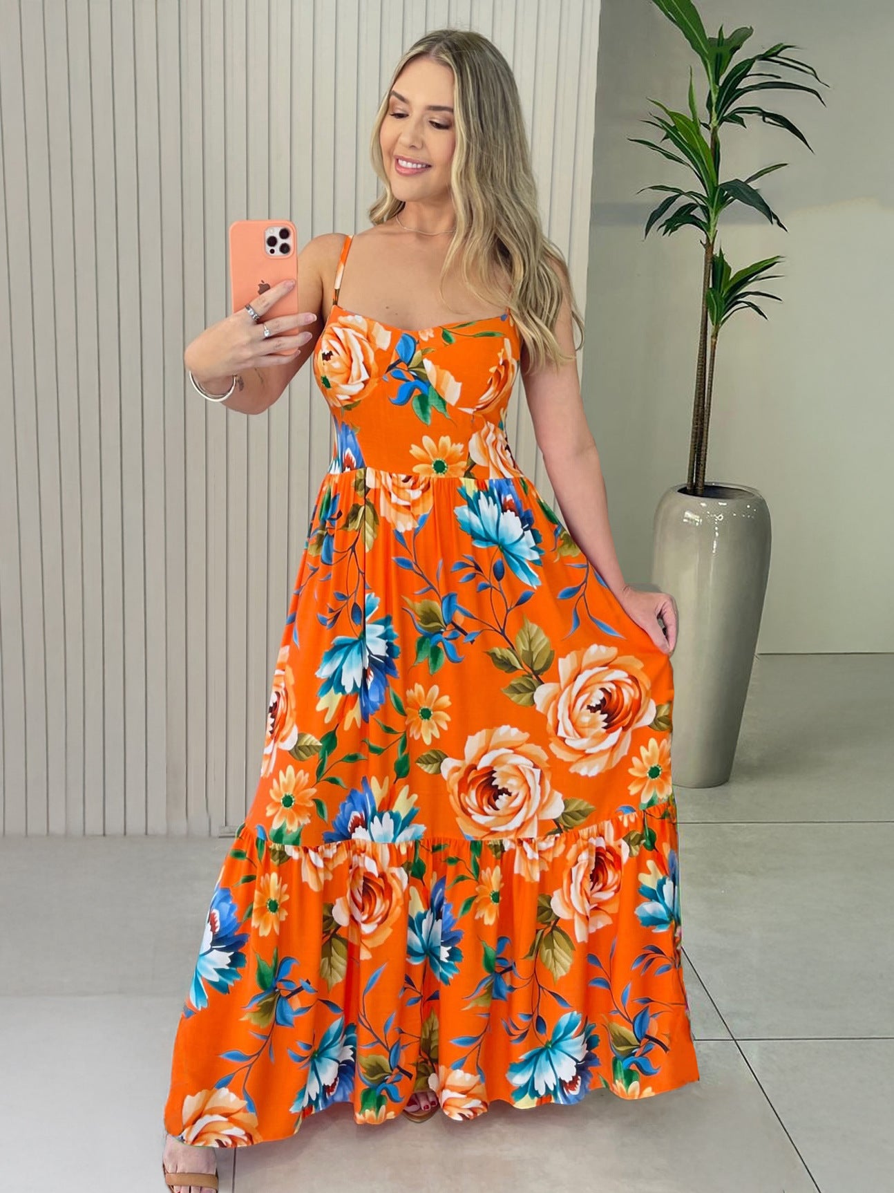 Women Sexy Flower Print Strap Dress 3