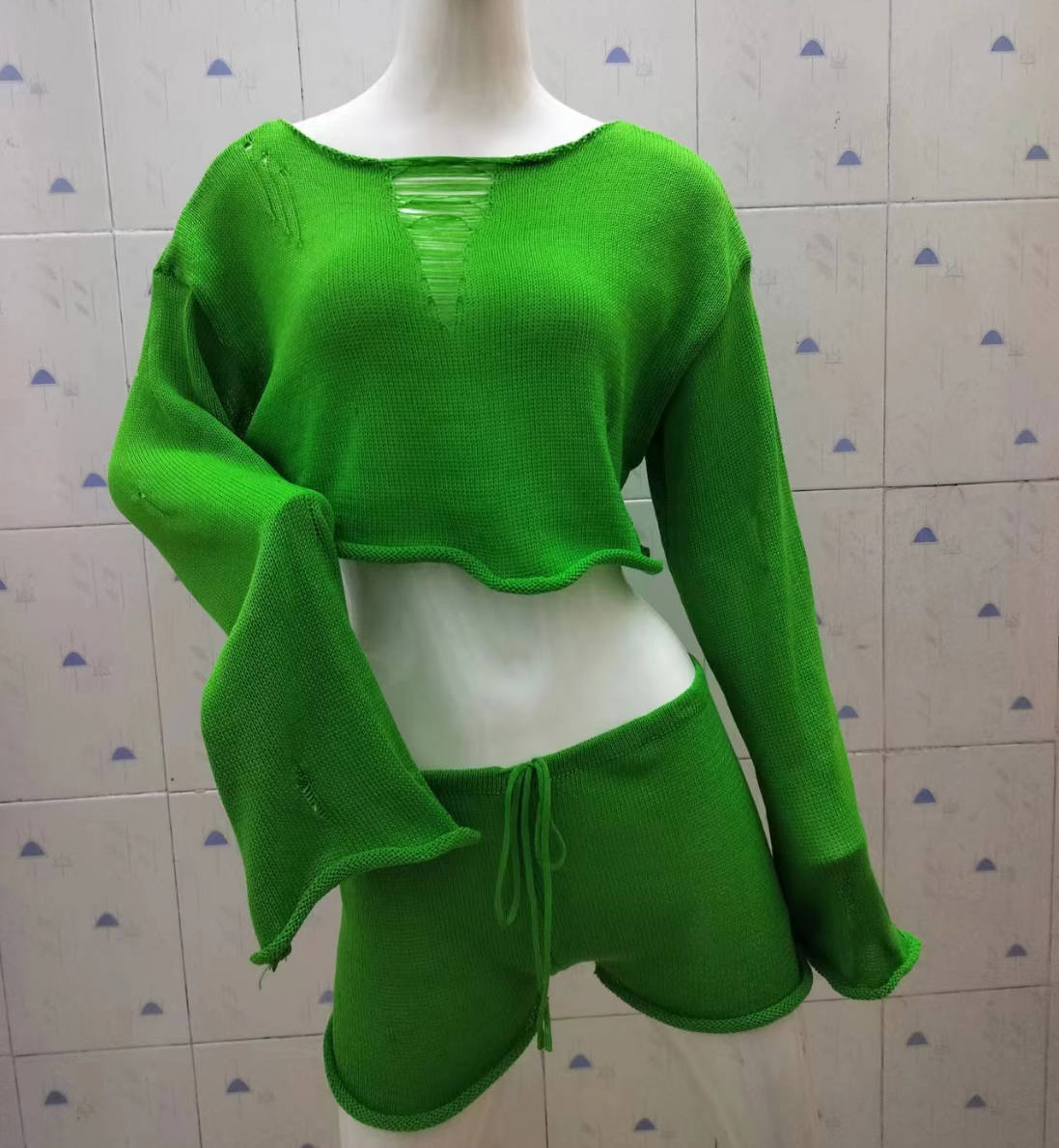 Women Knitting Beach Holidays Top and Shorts Two-piece Set 5