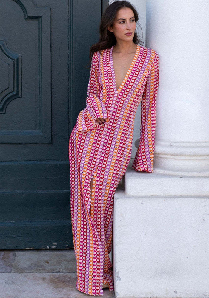 Contrast Lace Hollow Low-Slit Dress