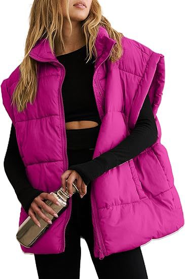 Women Solid Zipper Pocket Stand Collar Padding Vest 9