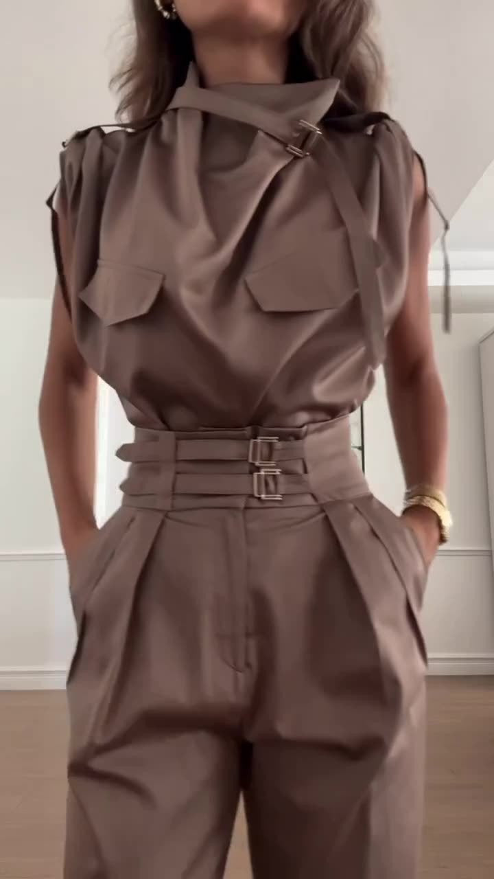 Women Summer Style Top and Belt Pant Two-Piece Set 7