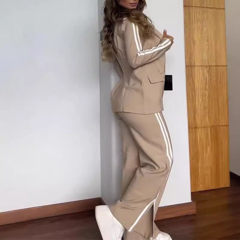 Women Casual Turndown Collar Blazer and Wide Leg Pants Two Piece Set 4