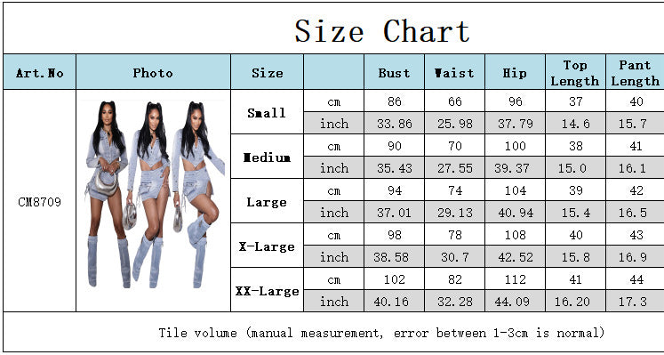 Women Washed Button Zipper Straps Irregular Top and Slit Cargo Denim Skirt Two-piece Set 9