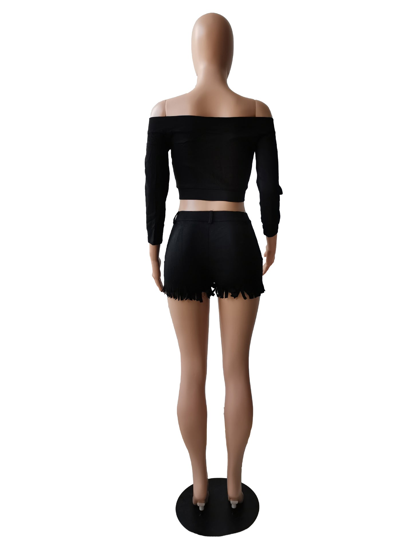 Women's Clothing High Stretch Off Shoulder Two-Piece Shorts Set 15