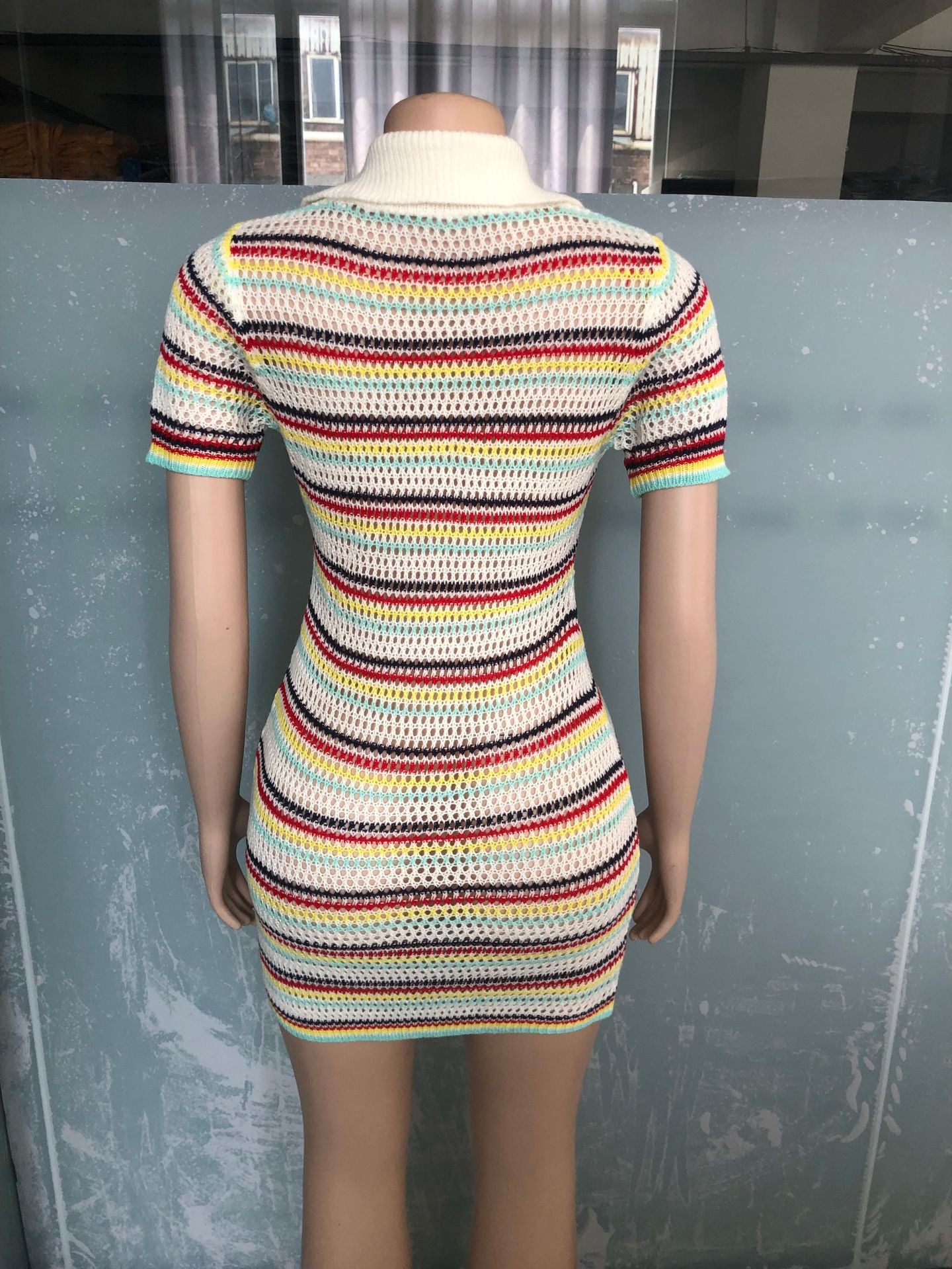 Women Round Neck Knitting Short Sleeve Dress 7