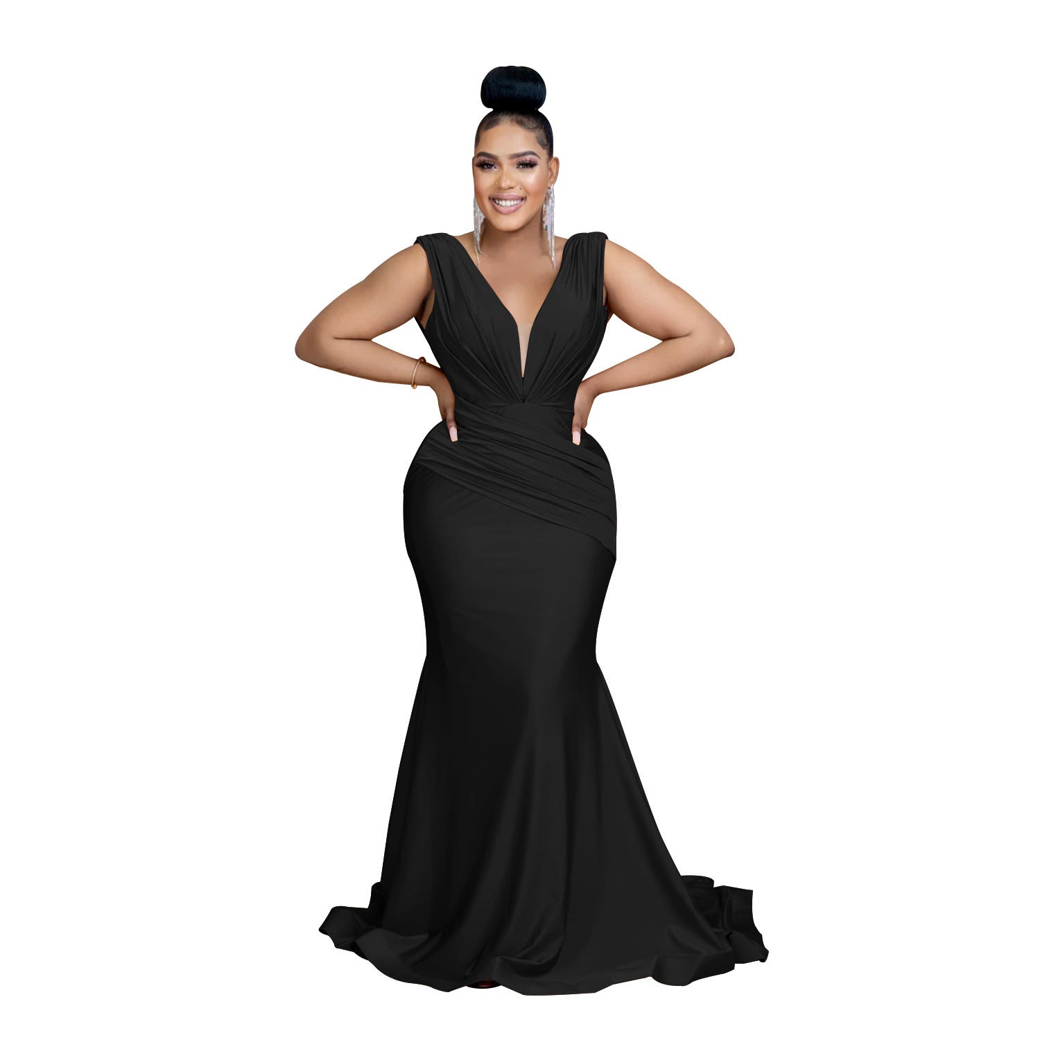 Women Solid V-Neck Sleeveless Pleated Maxi Dress 14