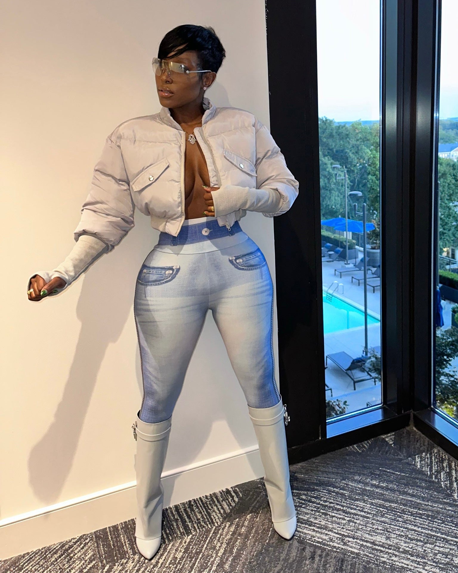 Women Winter Stand Collar Crop Padded Jacket 4