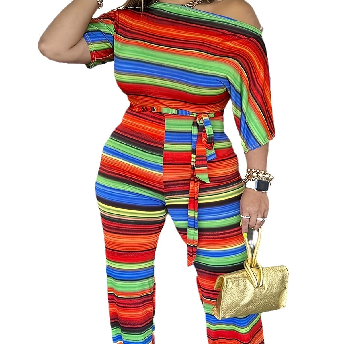 Slim Fit Fashionable Autumn And Winter Striped Jumpsuit 4