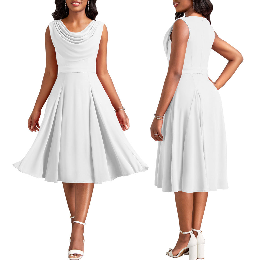 Women Solid U Neck Bell Bottom Dress 3