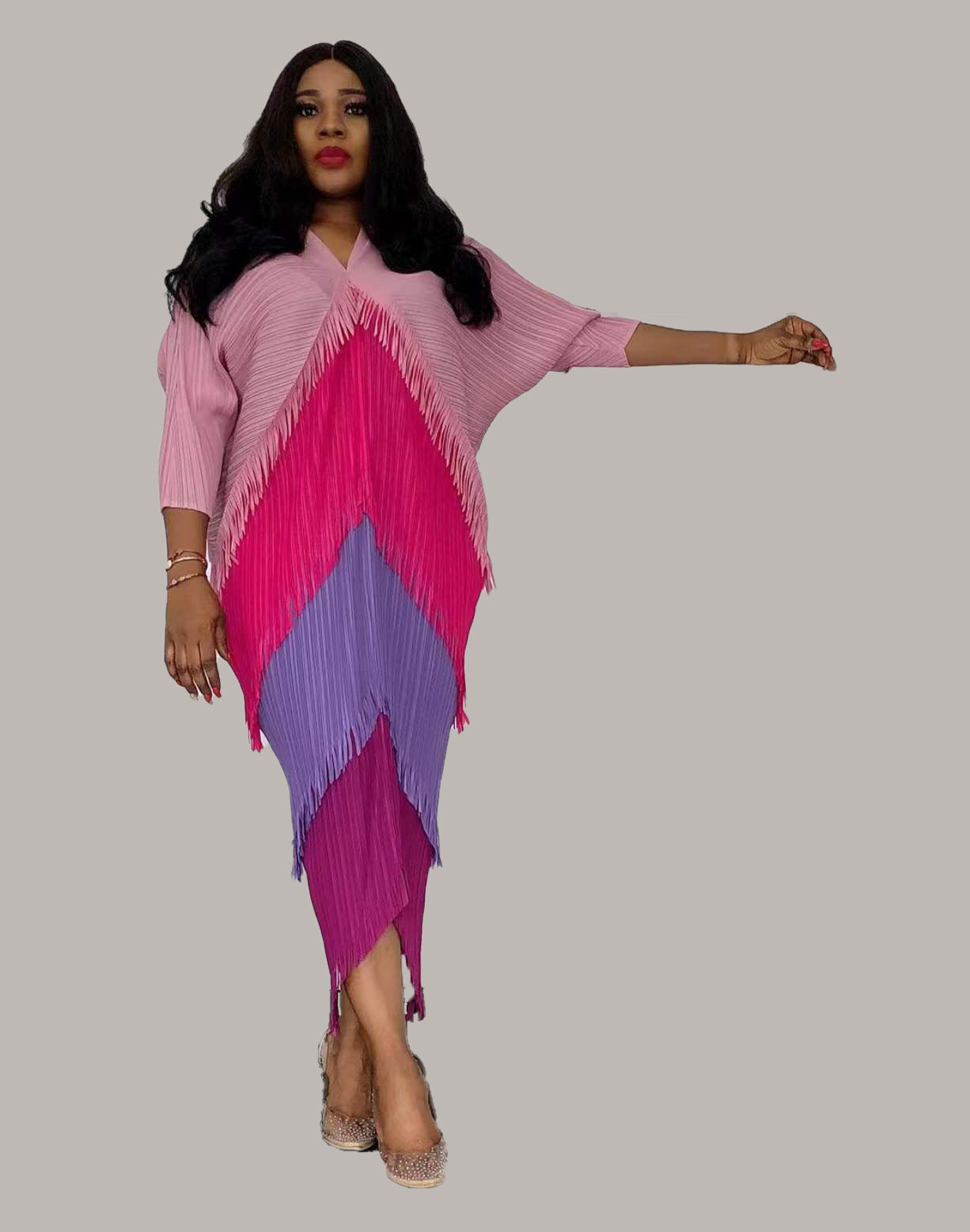 Miyake Pleated Spring Fringed Basic Dress 5