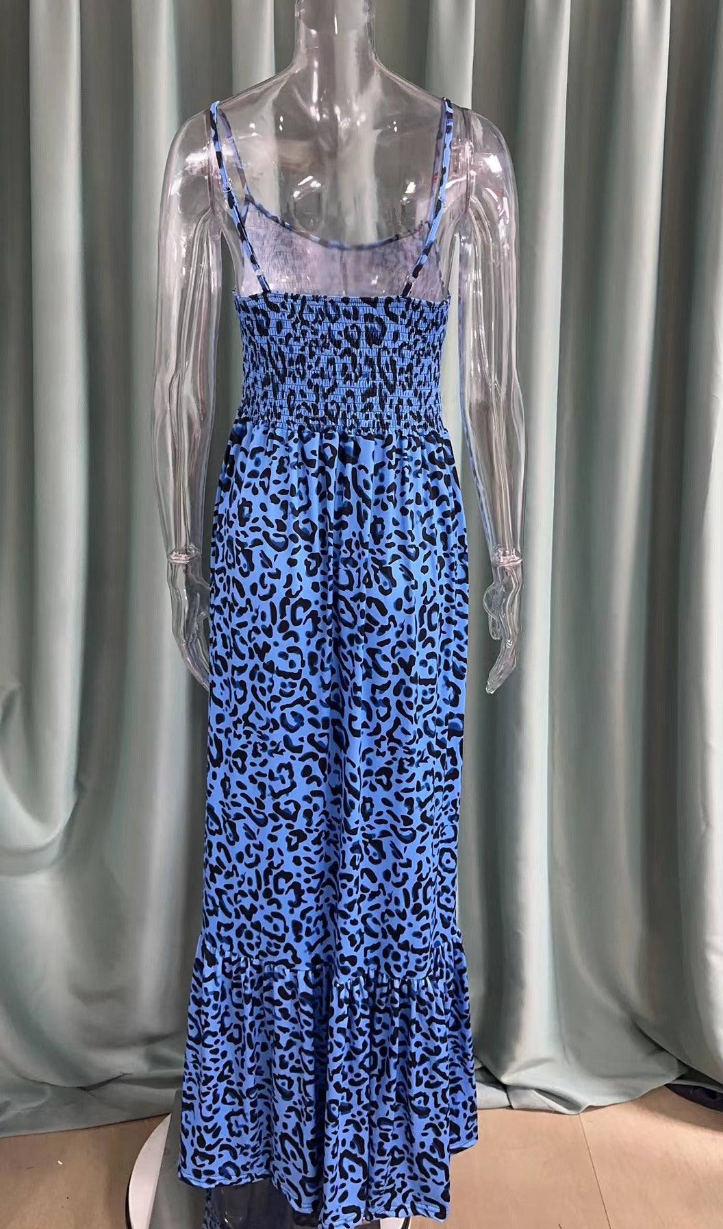 Summer Leopard Print V Neck Dress High Waist Sexy Chic Fashion Long Dress 24
