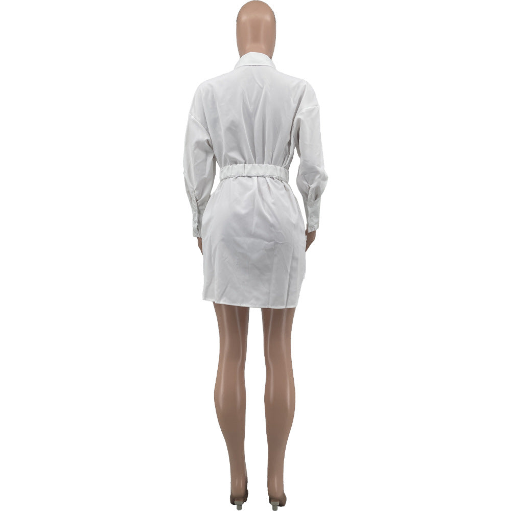 Women Casual S solid waist shirt dress 8