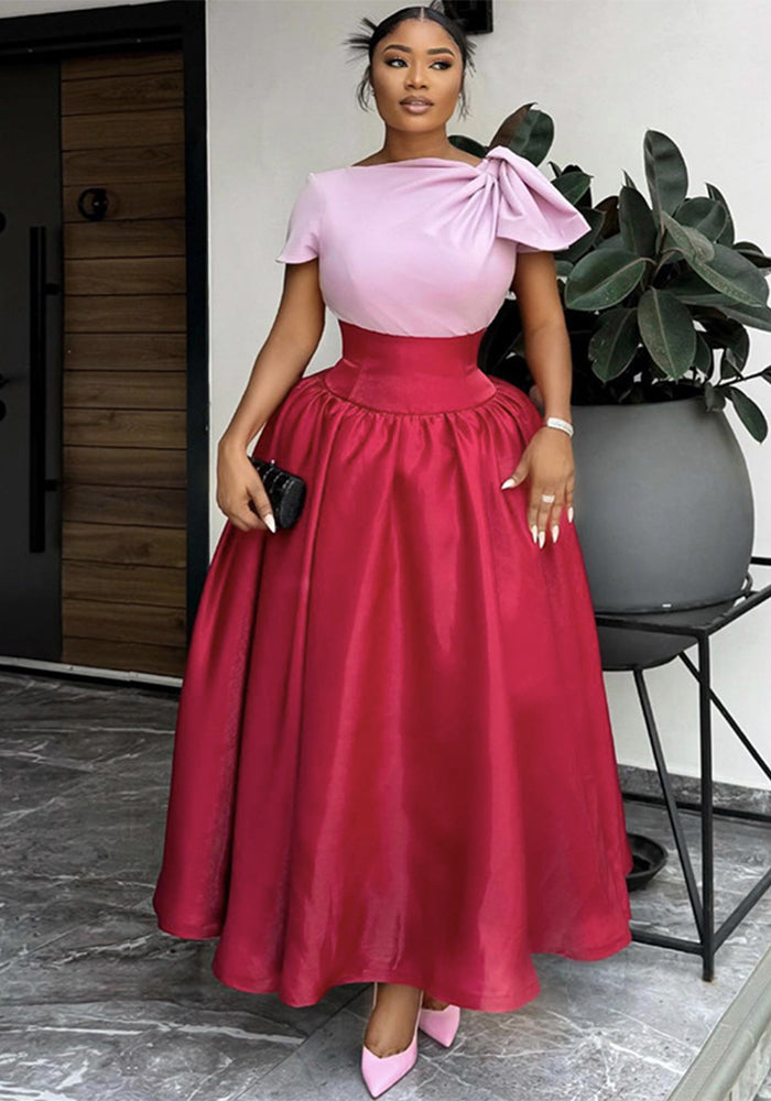 Women Spring Color Block Maxi Dress