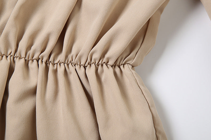 Women's Autumn Sexy Solid Color Off Shoulder Low Back Loose Lace-up Belt Bell Sleeve Dress 17