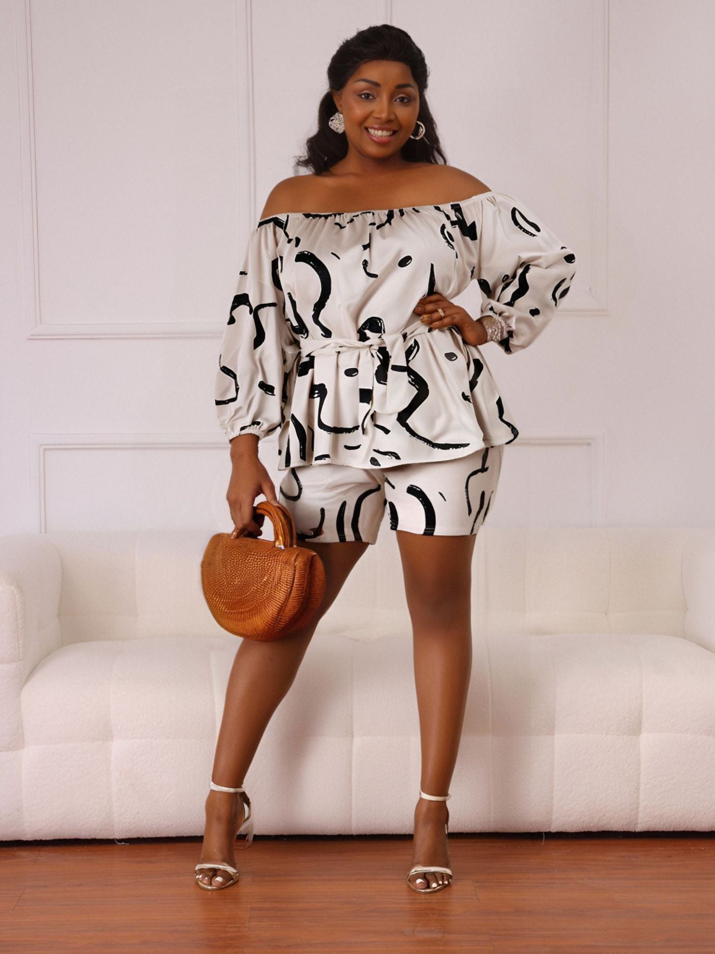 Plus Size Women spring and summer sexy Off Shoulder Top and two-piece set 10