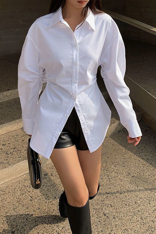 Women Spring autumn solid color Long Sleeve Slim Fit Long Sleeve Shirt 6