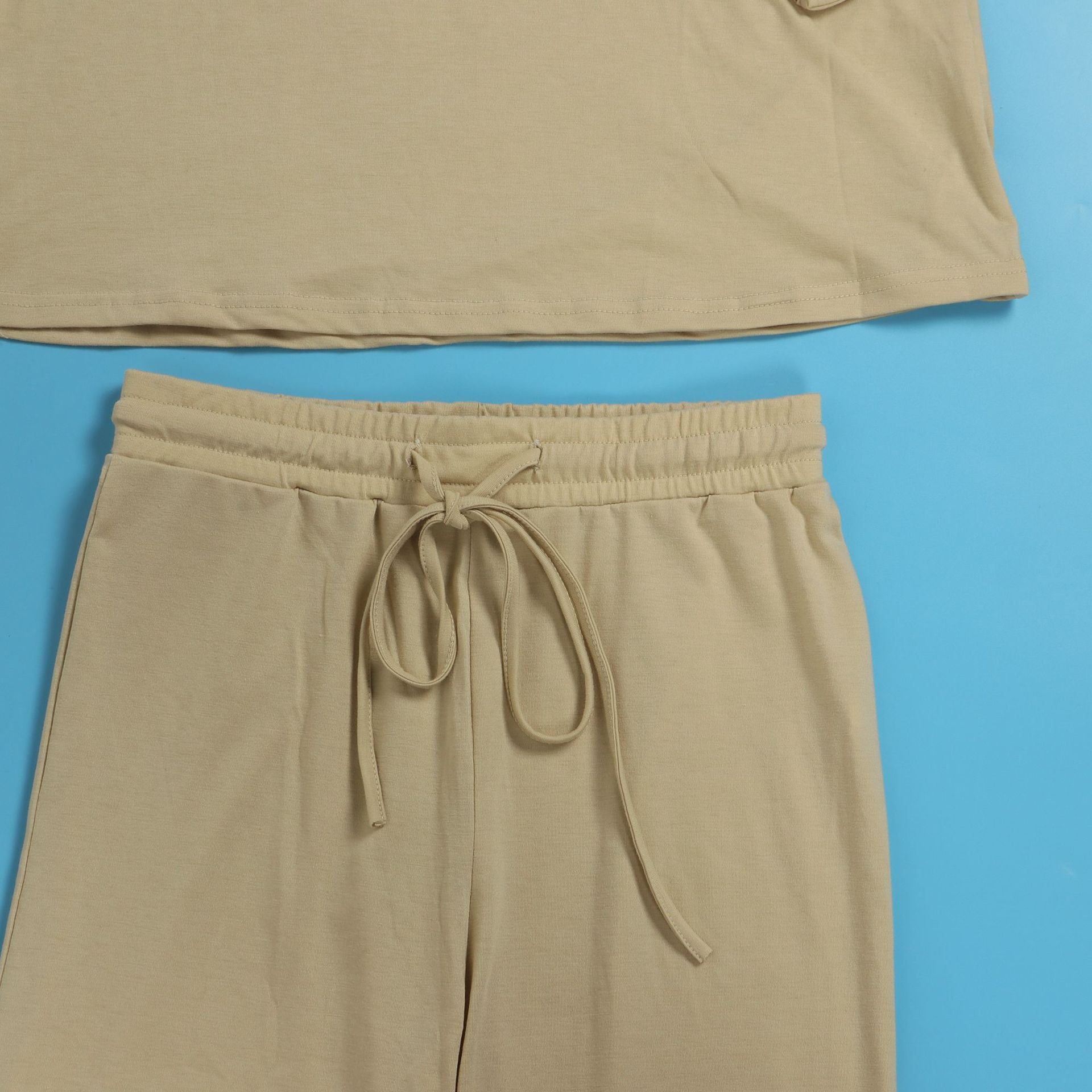 Women Solid Casual Slash Shoulder Top and Pant Two-piece Set 35