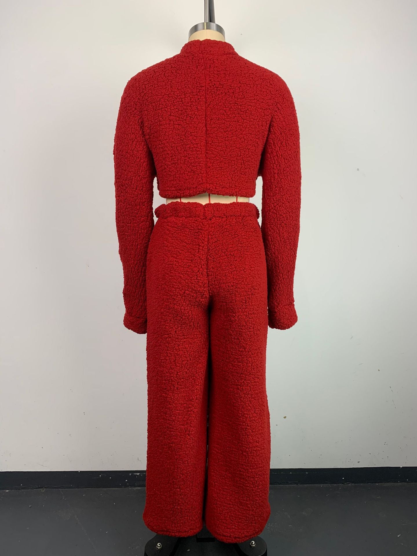 Women Casual Lounge Clothes Loose Sherpa Long Sleeve Top and Pant Two-piece Set 26