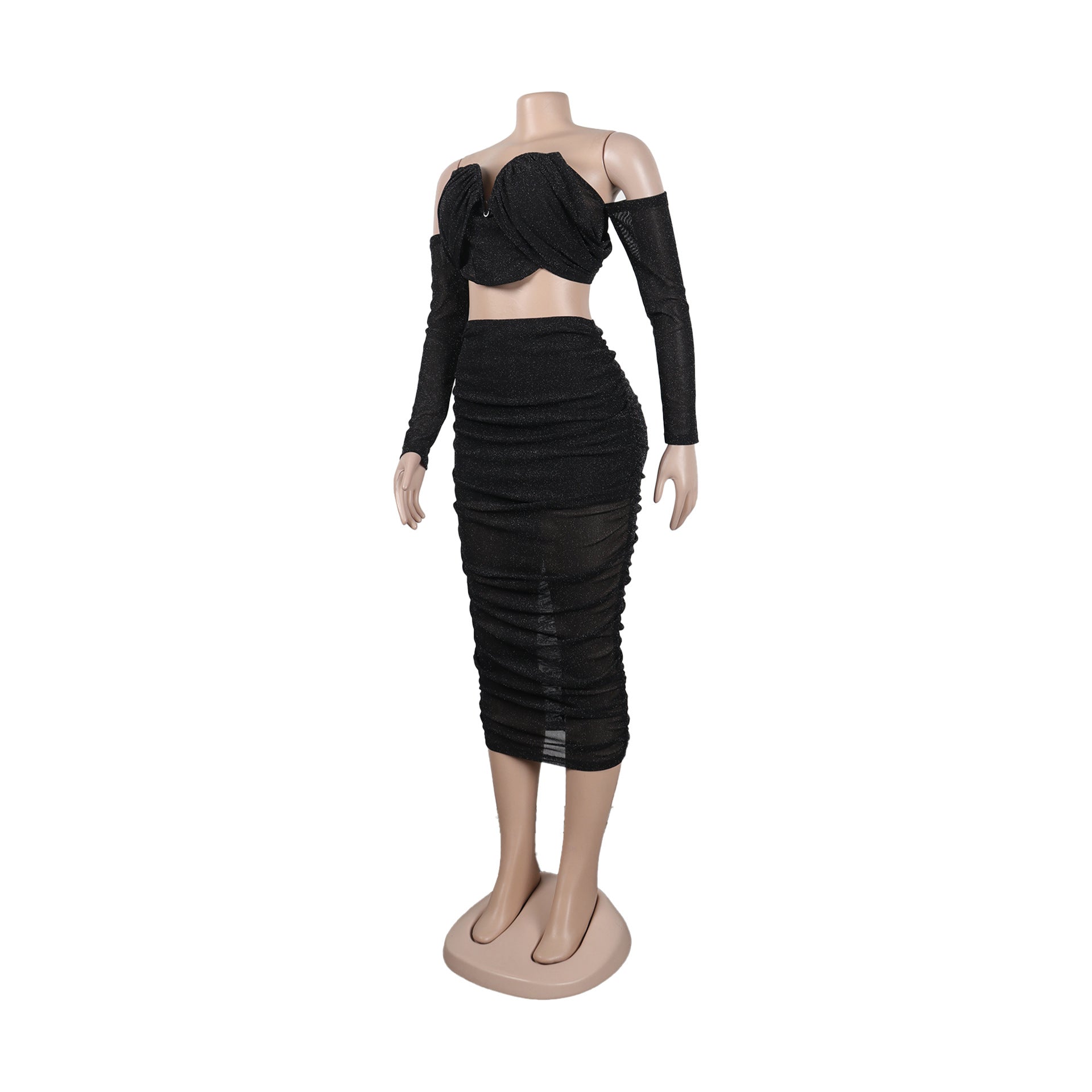 Sexy off shoulder pleated two piece skirt set nightclub wear 13