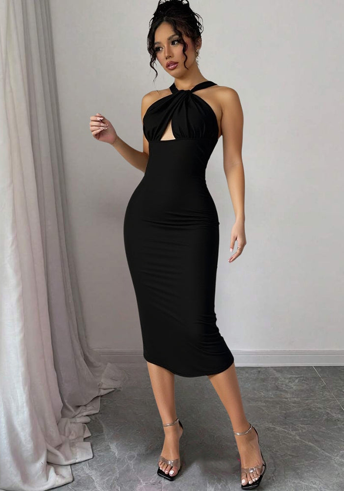 Women Halter Neck sexy Backless pearl chain fishtail Strapless dress