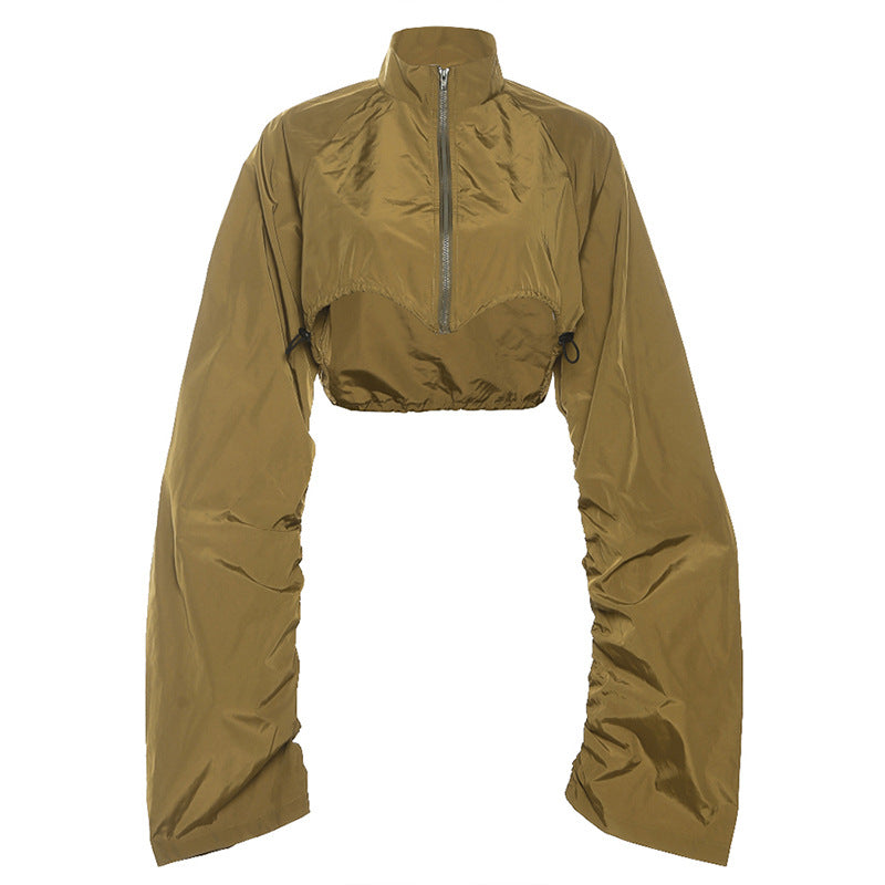 Autumn Women's Clothing Zipper Slim Long Sleeve Crop Jacket Cargo Skirt Two Piece Set 7