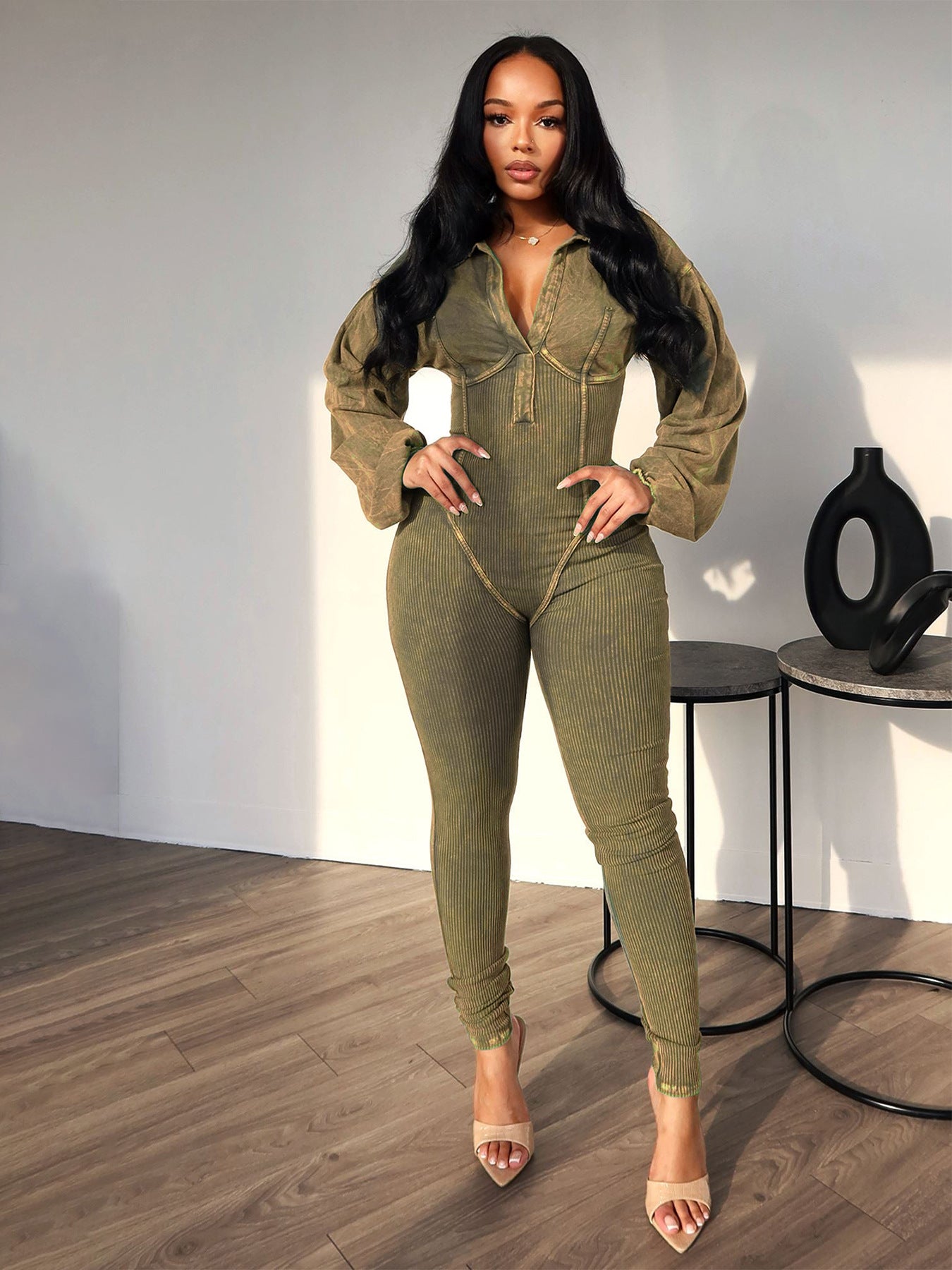 Autumn And Winter Fashion Women's Sexy Deep V Tight Fitting Long Sleeve Jumpsuit 6