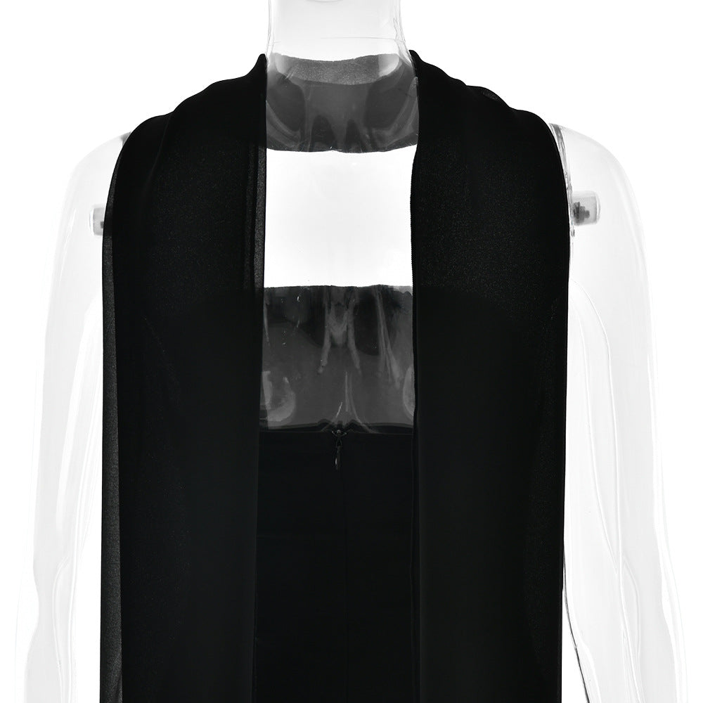 Spring Strapless Slim Waist Elegant Ribbon Low Back Bodycon Long Dress 20